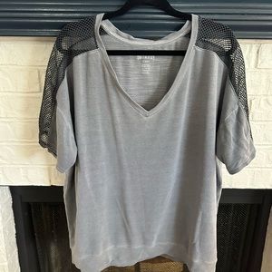 American Eagle Soft & Sexy Terry Oversized V Neck with Mesh Sleeves